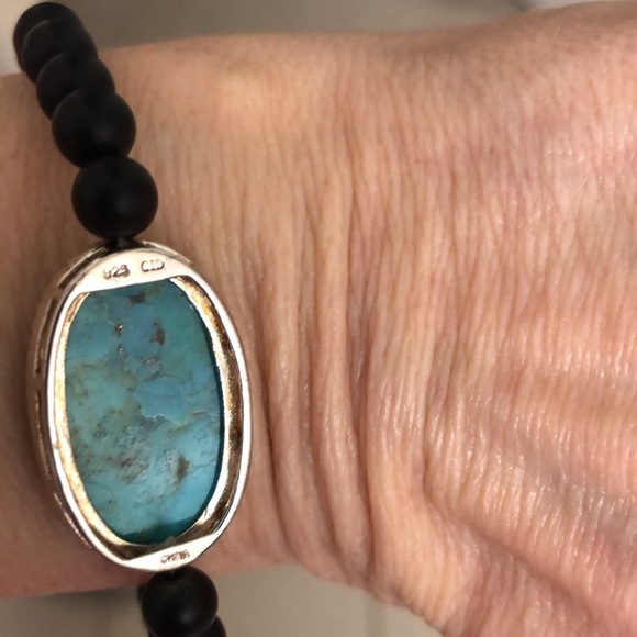 Turquoise and black spinel stretch bracelet, 7 in. Wrist. NWOT - Picture 6 of 9